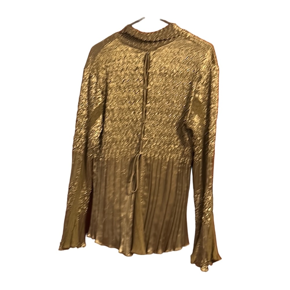 💜💜 Very Gold Long Bell-Sleeved ButtonUp Fancy Top Ladies Size M by Komarov - Picture 3 of 12